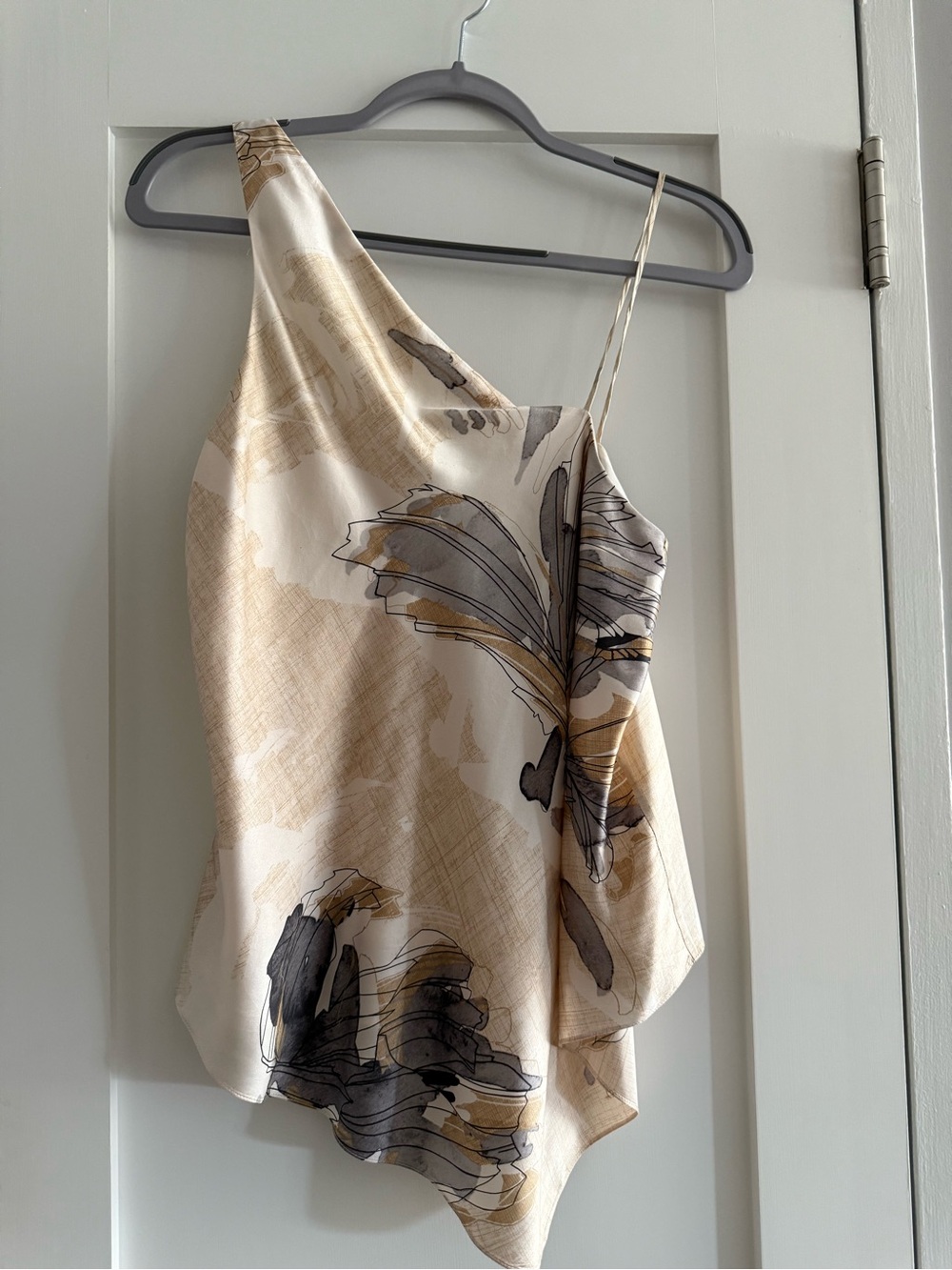 Elizabeth and James Cream Floral Asymmetrical One-Shoulder Camisole
